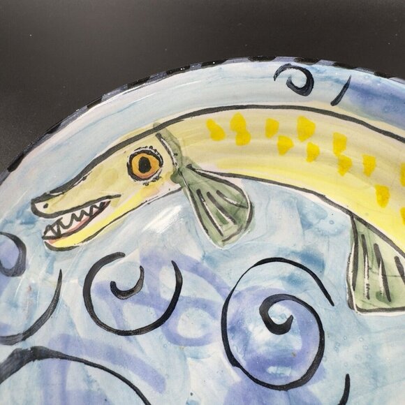 Hand Made Italian Pottery Dish Bowl Artist Signed Hand Painted Fish Animal Dish - Picture 5 of 12